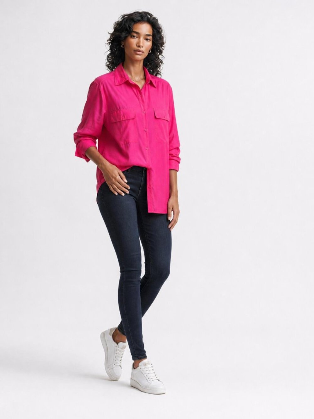 New York Studio Vintage Fuschia Pink Oversized Silk Blouse Shirt M